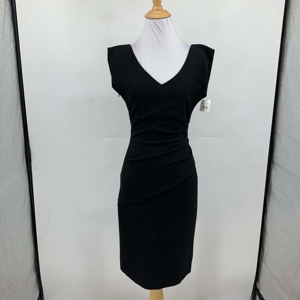 Diane Von Furstenberg Dress Womens 0 Black Bevin Ruched Crepe Sheath Side Zip - Picture 2 of 16